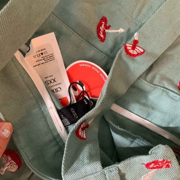 New Cider Blue Mushroom Embroidered Vintage Overalls Shorts Playsuit - Picture 8 of 8